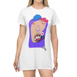WhimsicaL Smile T-Shirt Dress, Casual Summer Dress, Graphic Dress Gift, Playful Fashion, Everyday Wear, Unique Gift Idea