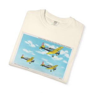 Greenville MS (Formation Flying) Vintage Airplane Post Card Graphic Tee, Unisex Garment-Dyed T-shirt, Sky Lover Gift, Aviation Enthusiast Shirt, Retro Airplane Apparel, Casual