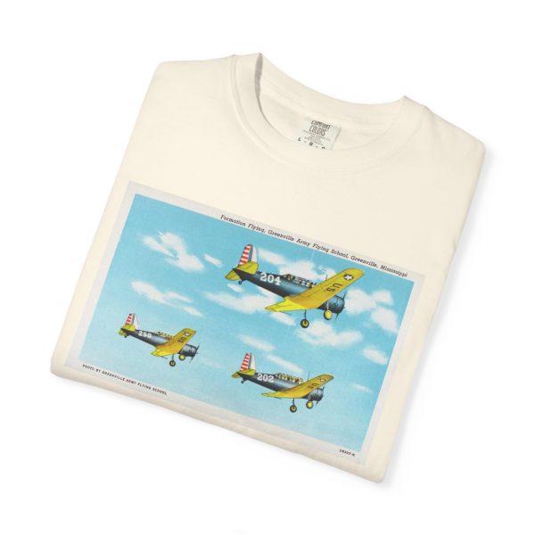 Greenville MS (Formation Flying) Vintage Airplane Post Card Graphic Tee, Unisex Garment-Dyed T-shirt, Sky Lover Gift, Aviation Enthusiast Shirt, Retro Airplane Apparel, Casual